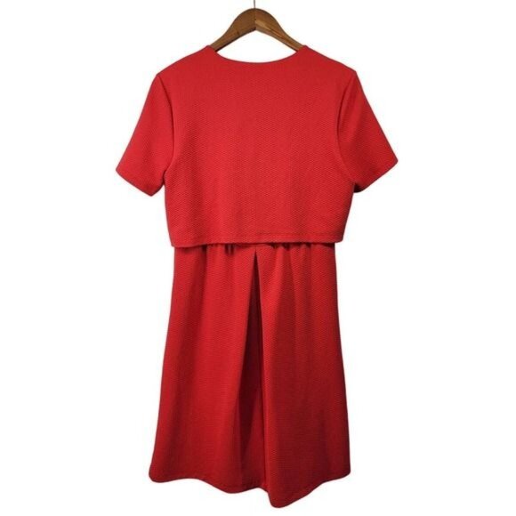 ASOS Double Layer Rice Knit Shift Midi Dress Blood Orange Size 6 - Picture 3 of 3